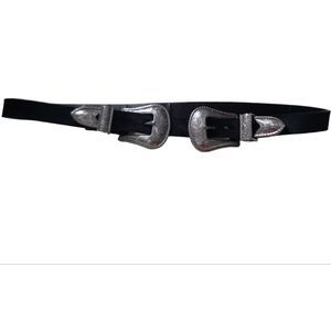 Gorgeous Double Buckle Velvet Leather S/M 89cm Filigree Western Belt